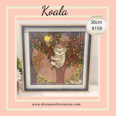 'Time Out Koala' 30cm Framed CANVAS by Mirree Contemporary Aboriginal Art